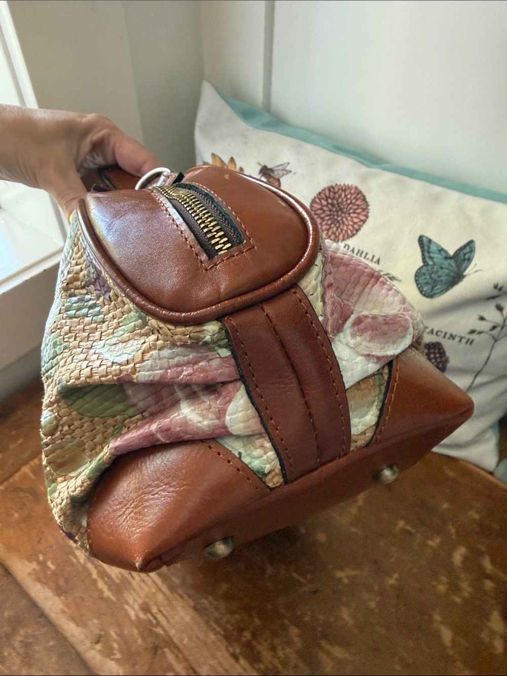 Patricia Nash Straw Dome Satchel Crackled Rose - Picture 7 of 10